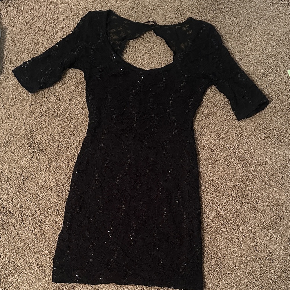 Reign Black Sequin Backless Dress